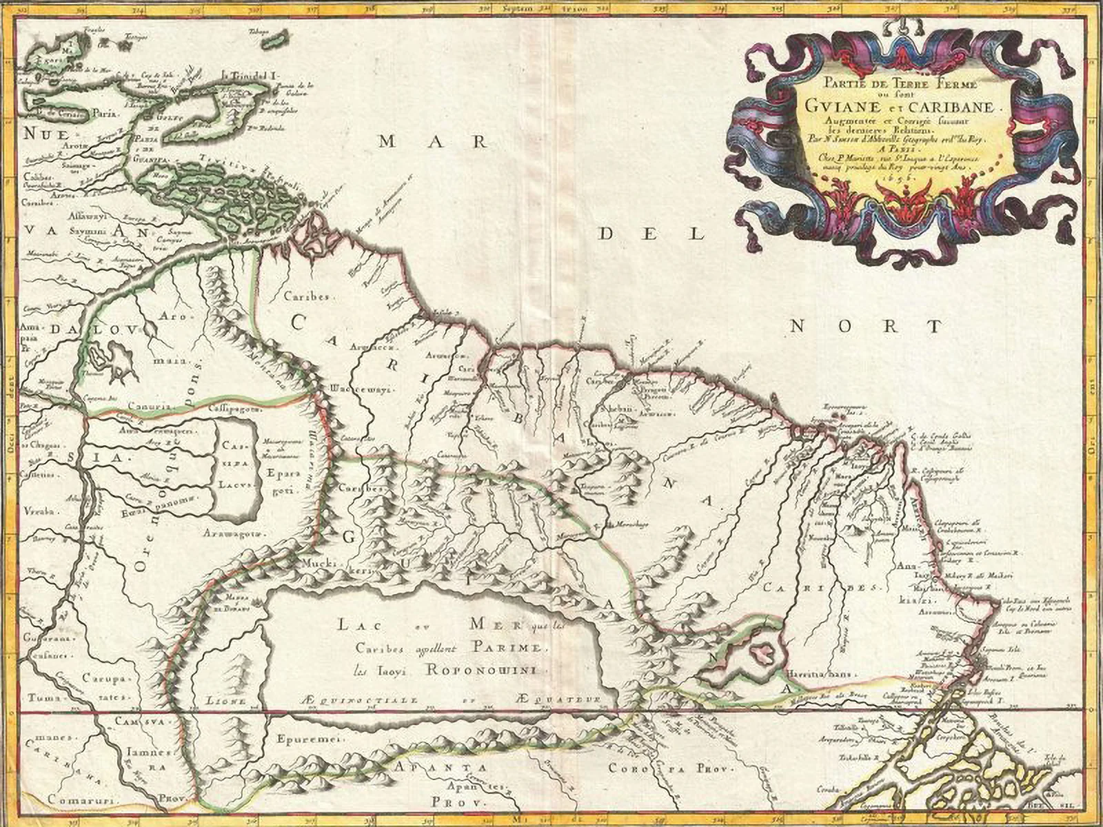 Historical map showing Lake Parime and the supposed city of Manoa